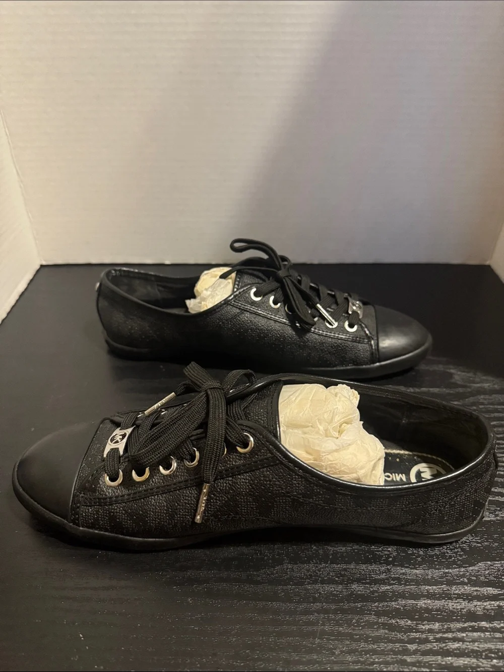 MICHAEL Michael Kors Black Lace-Up Low-Top Sneakers with Silver Logo Hardware